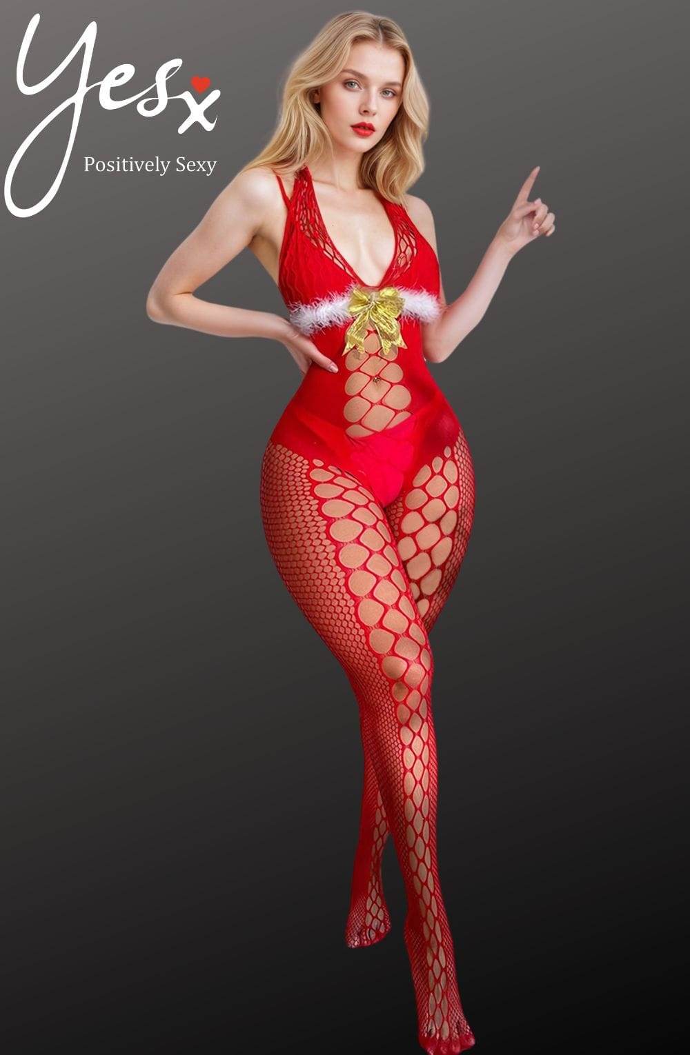 YesX YX876 Christmas Fluffy Bodystocking - Maison Verde