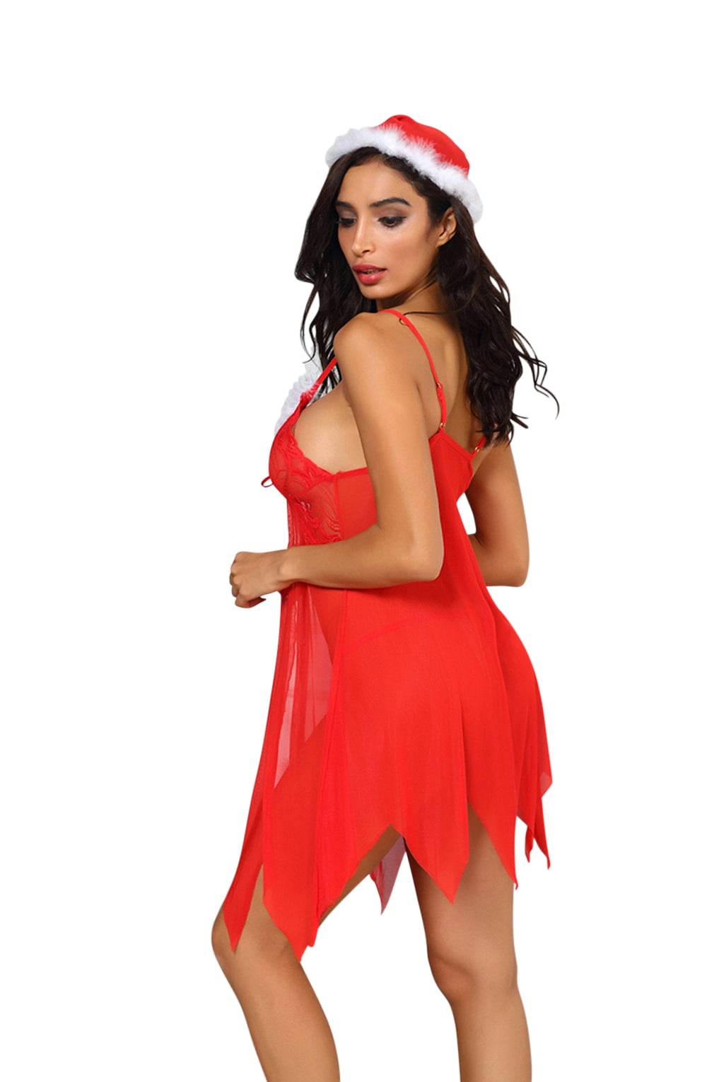 YesX YX947 3pc Red/White Hat, Babydoll & Thong - Maison Verde